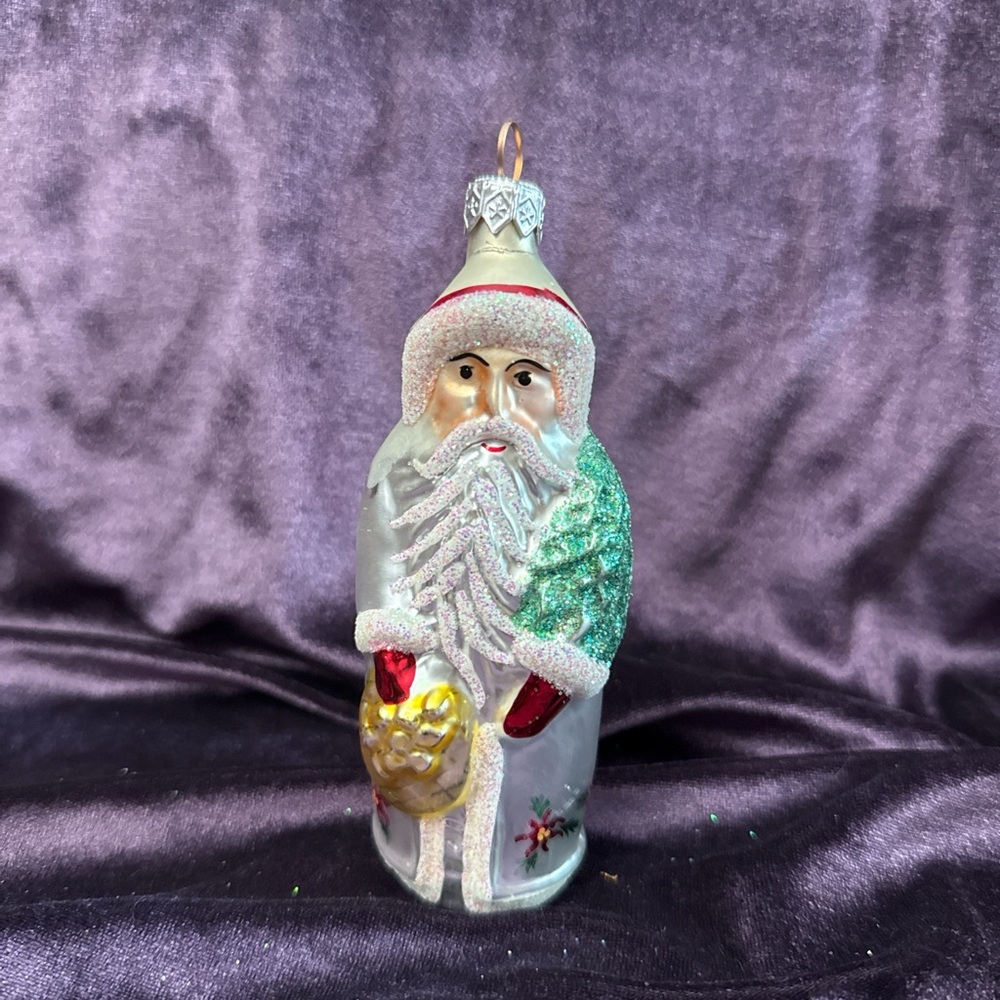 Christopher Radko Poinsettia Santa White Christmas Ornament 5” Retired 1991